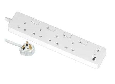 Schneider 施耐德 TSH34ACUSB_3_WE 4位獨立開關安全拖板+2USB A+C (白色)