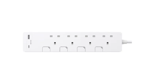 Schneider 施耐德 TSH34ACUSB_3_WE 4位獨立開關安全拖板+2USB A+C (白色)