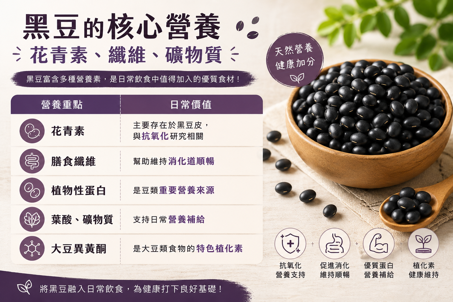 黑豆的核心營養：花青素、纖維、礦物質