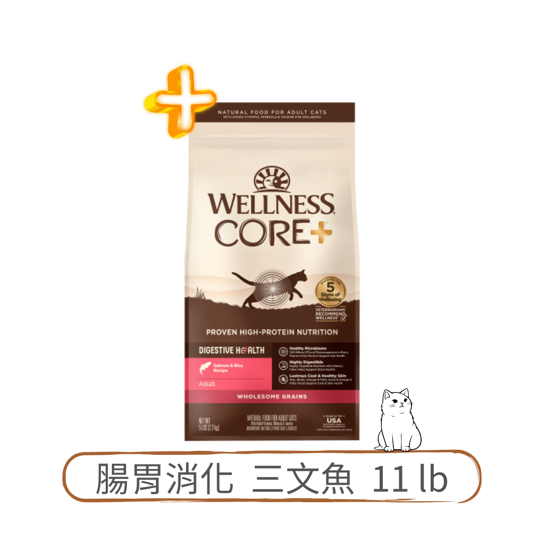Wellness CORE+ 無穀物腸胃消化貓糧 | 三文魚 | 11 lb