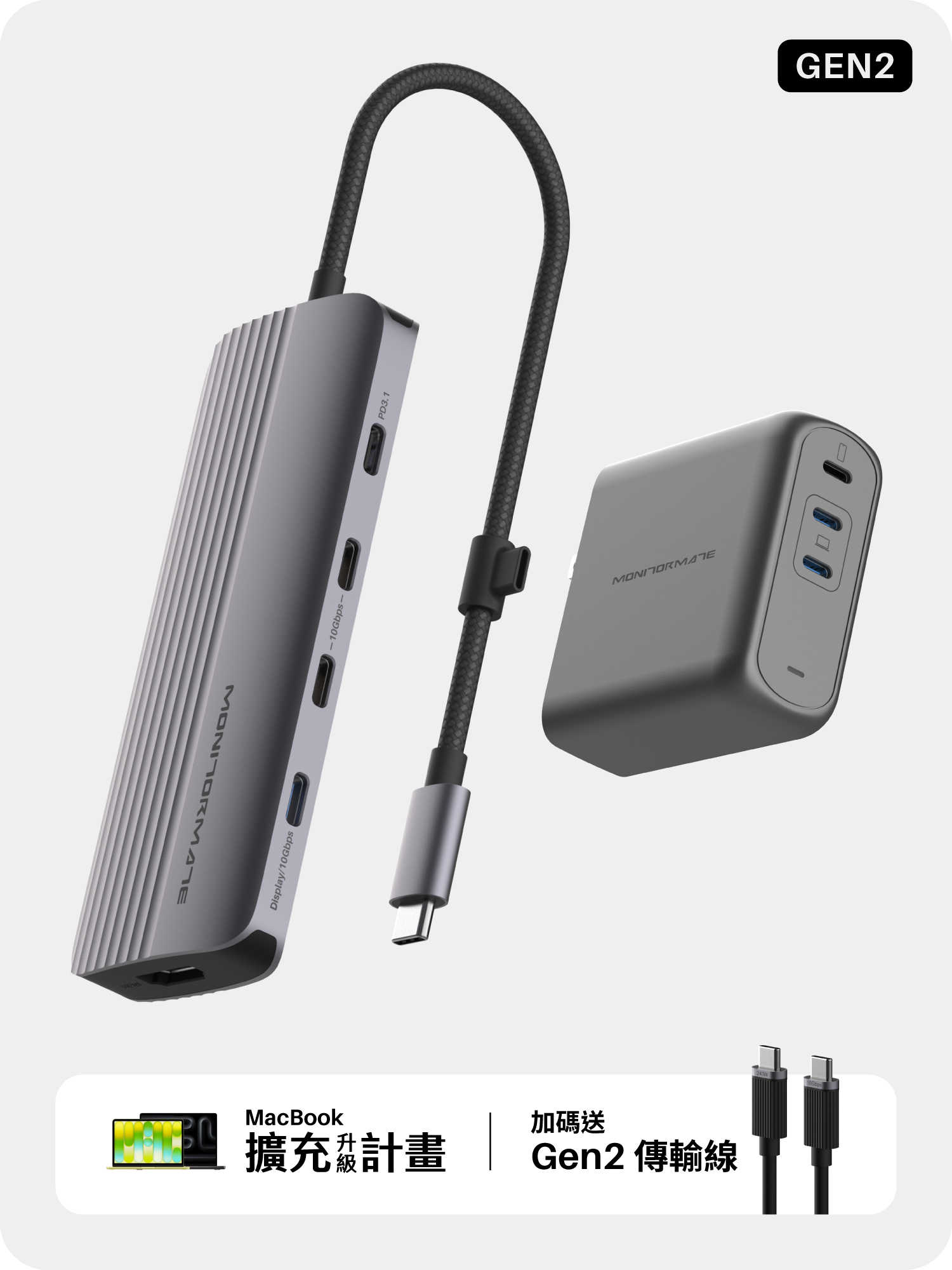 140W GaN 快充組合包｜C91s USB-C Gen2 九合一雙影像輸出轉接器