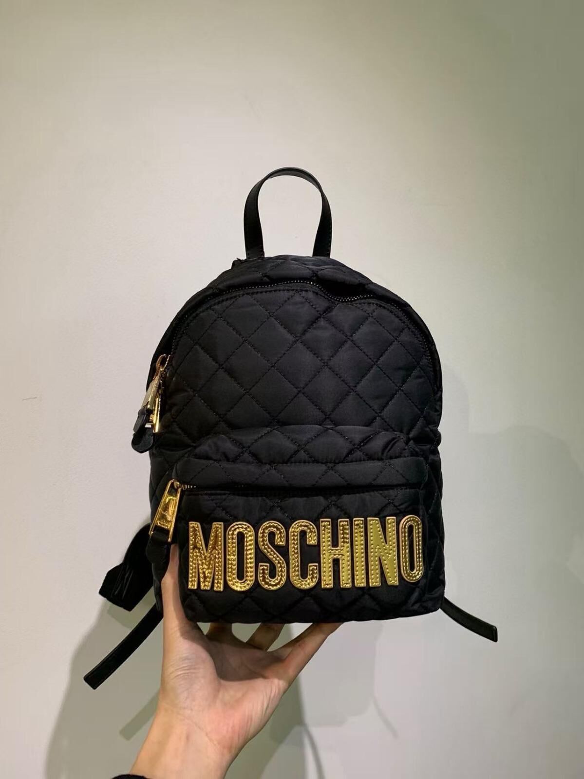 V75 Moschino Black Quilted Nylon Backpack