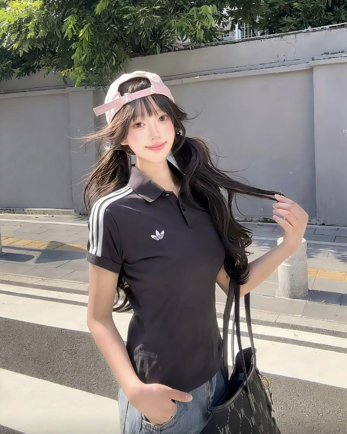 ADIDAS ORIGINALS 黑色 POLO衫 三線 修身 短TEE 短袖 上衣
