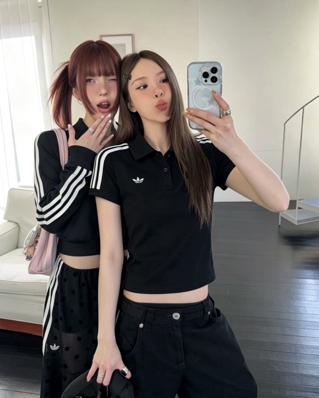ADIDAS ORIGINALS 黑色 POLO衫 三線 修身 短TEE 短袖 上衣