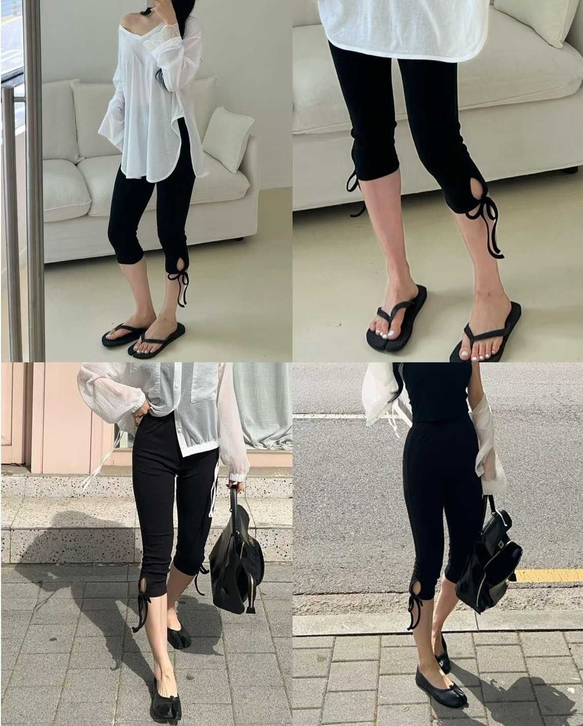 黑色七分綁帶內搭褲