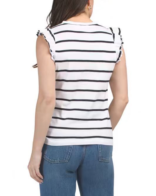 【預購】TOMMY HILFIGER H051604 女士條紋荷葉袖 T 恤