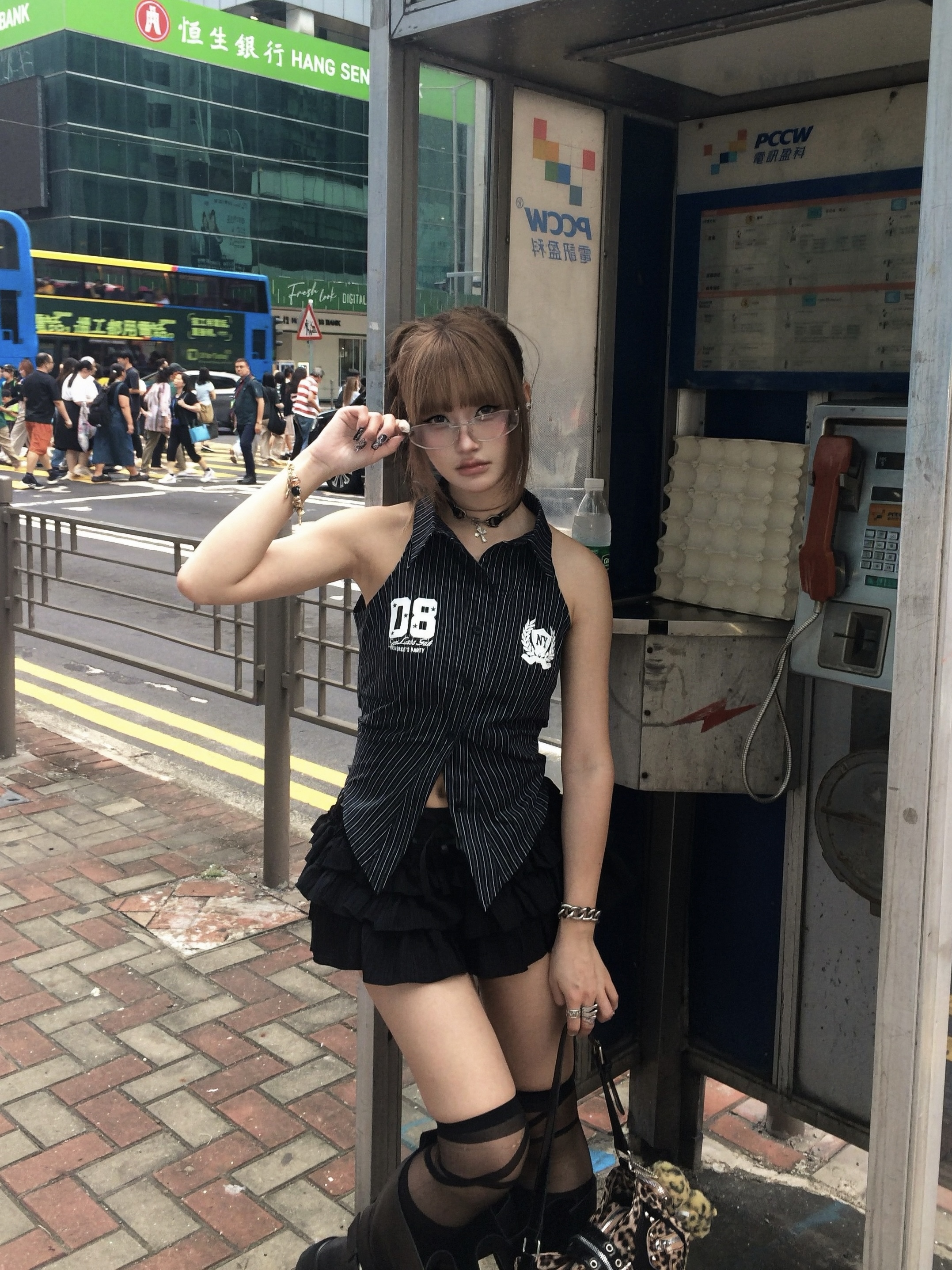 港都情人 印花條紋綁帶polo背心