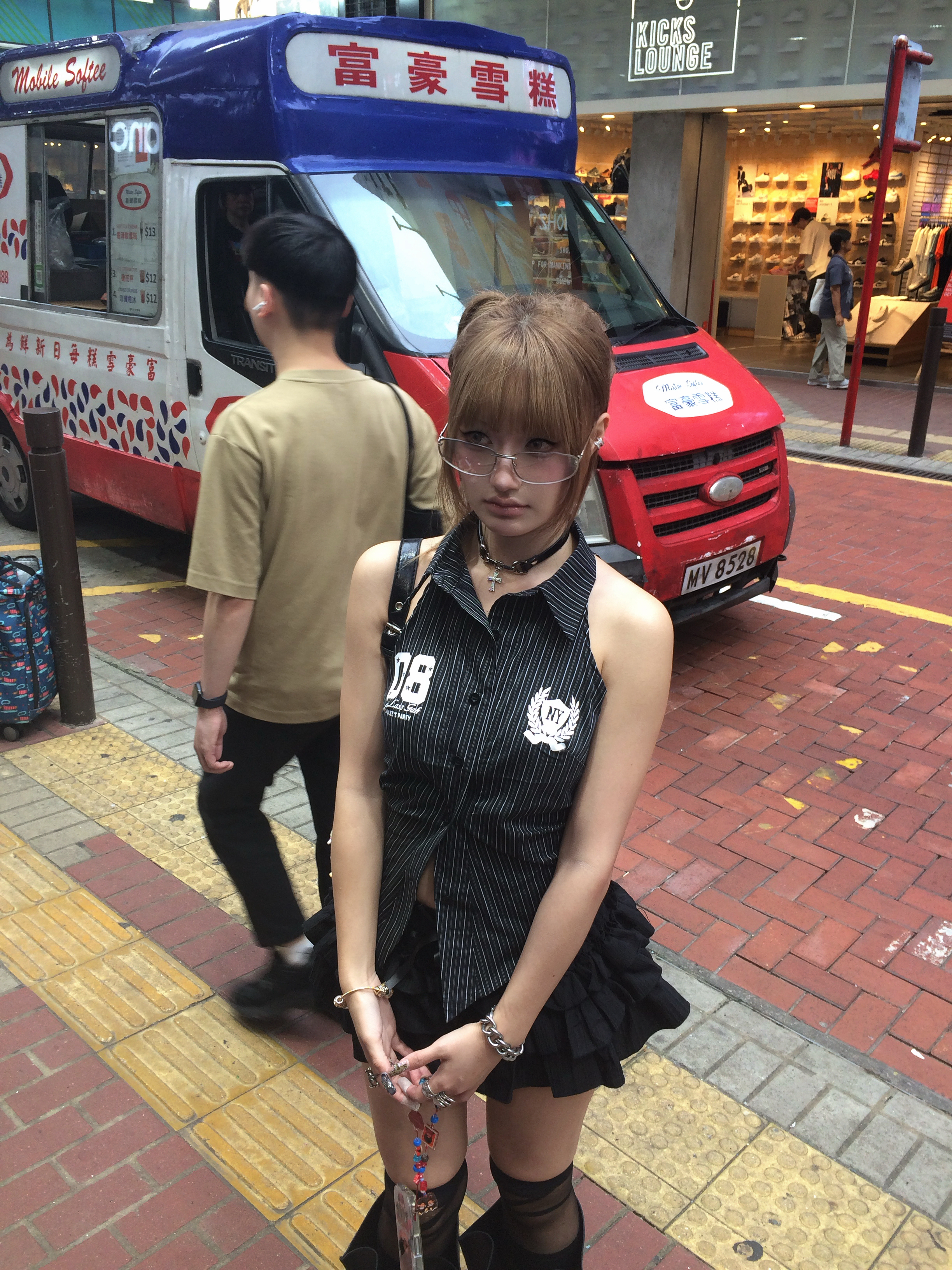 港都情人 印花條紋綁帶polo背心