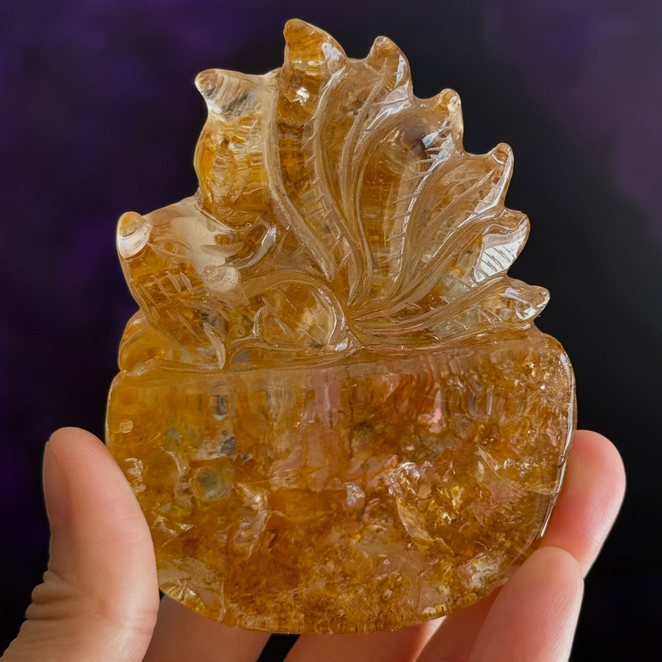 [原石] 黃膠花石英 九尾狐 水晶擺飾