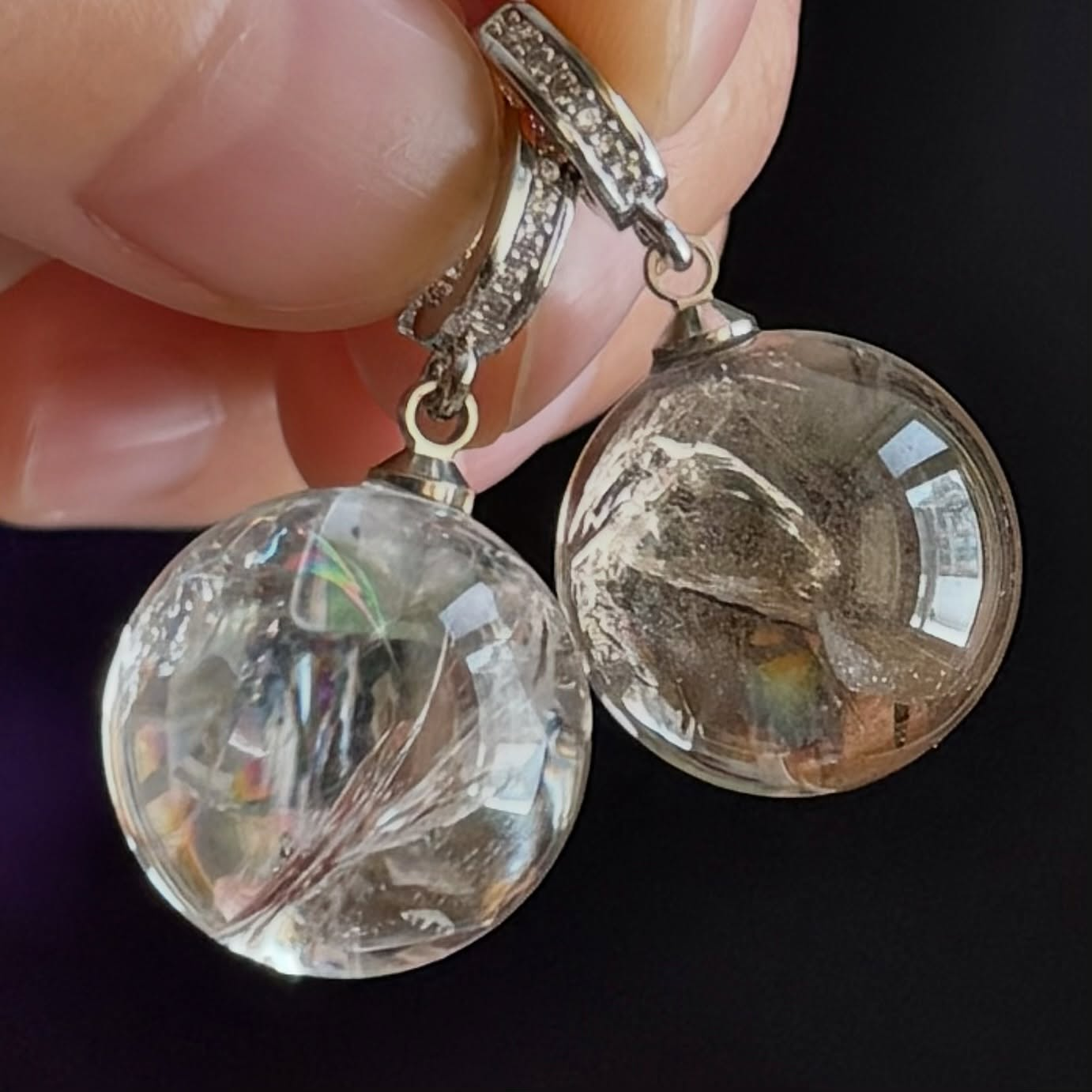 [原石] 爆彩 白茶晶球、白水晶球 項鍊