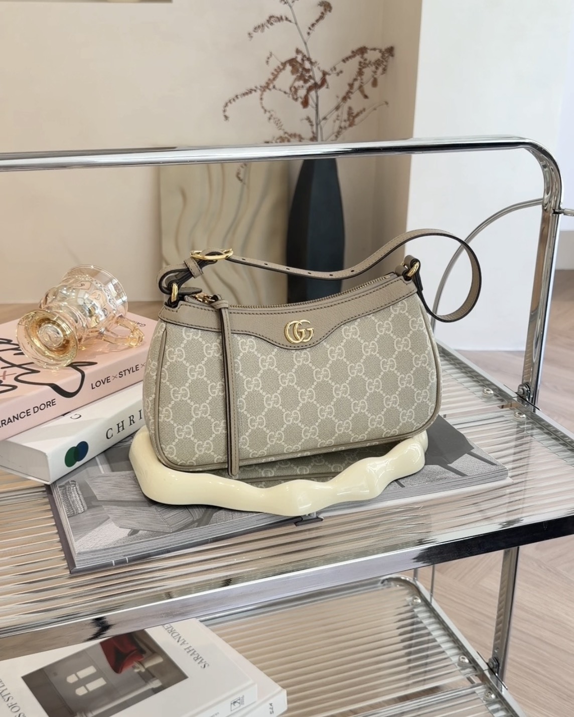 GUCCI｜OPHIDIA 小號肩背包 米白老花