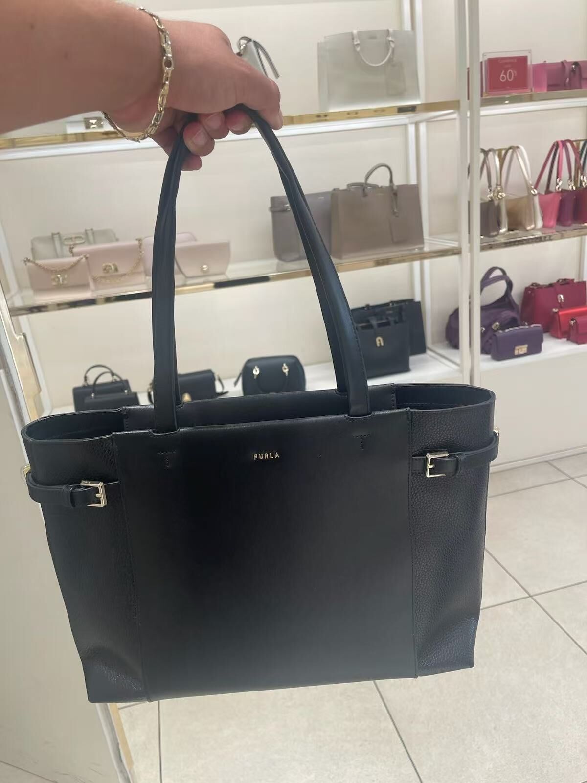 【預購】 Furla  H051632 Aura 黑色皮革托特包