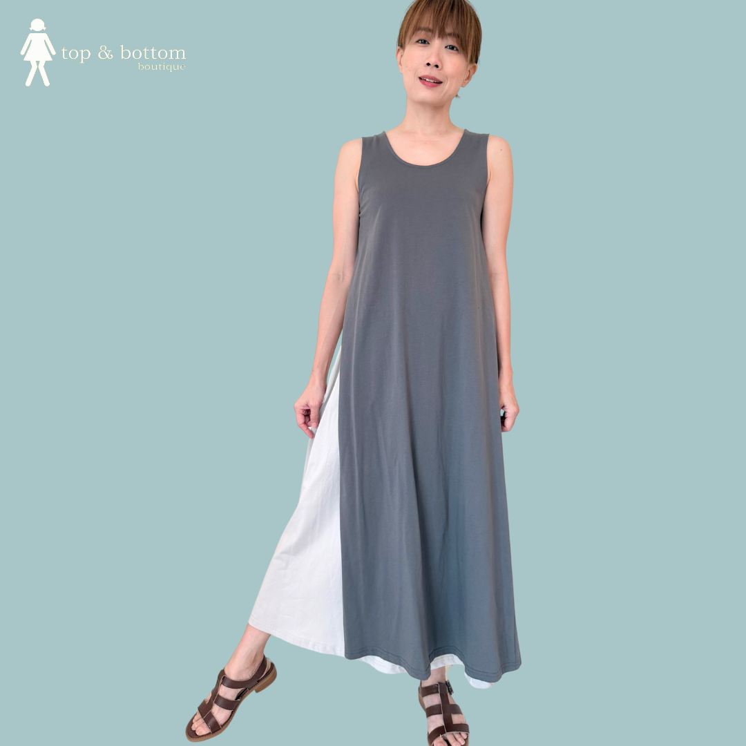 SLEEVELESS TWO TONE LONG DRESS