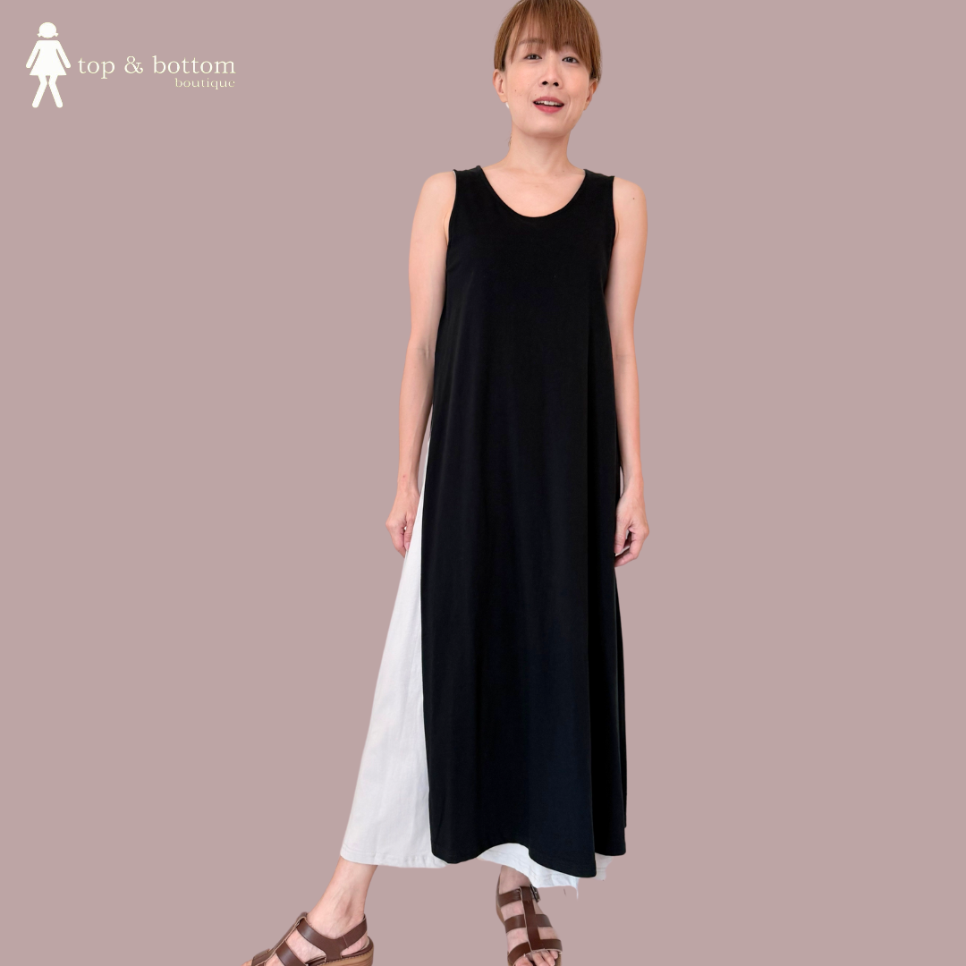 SLEEVELESS TWO TONE LONG DRESS