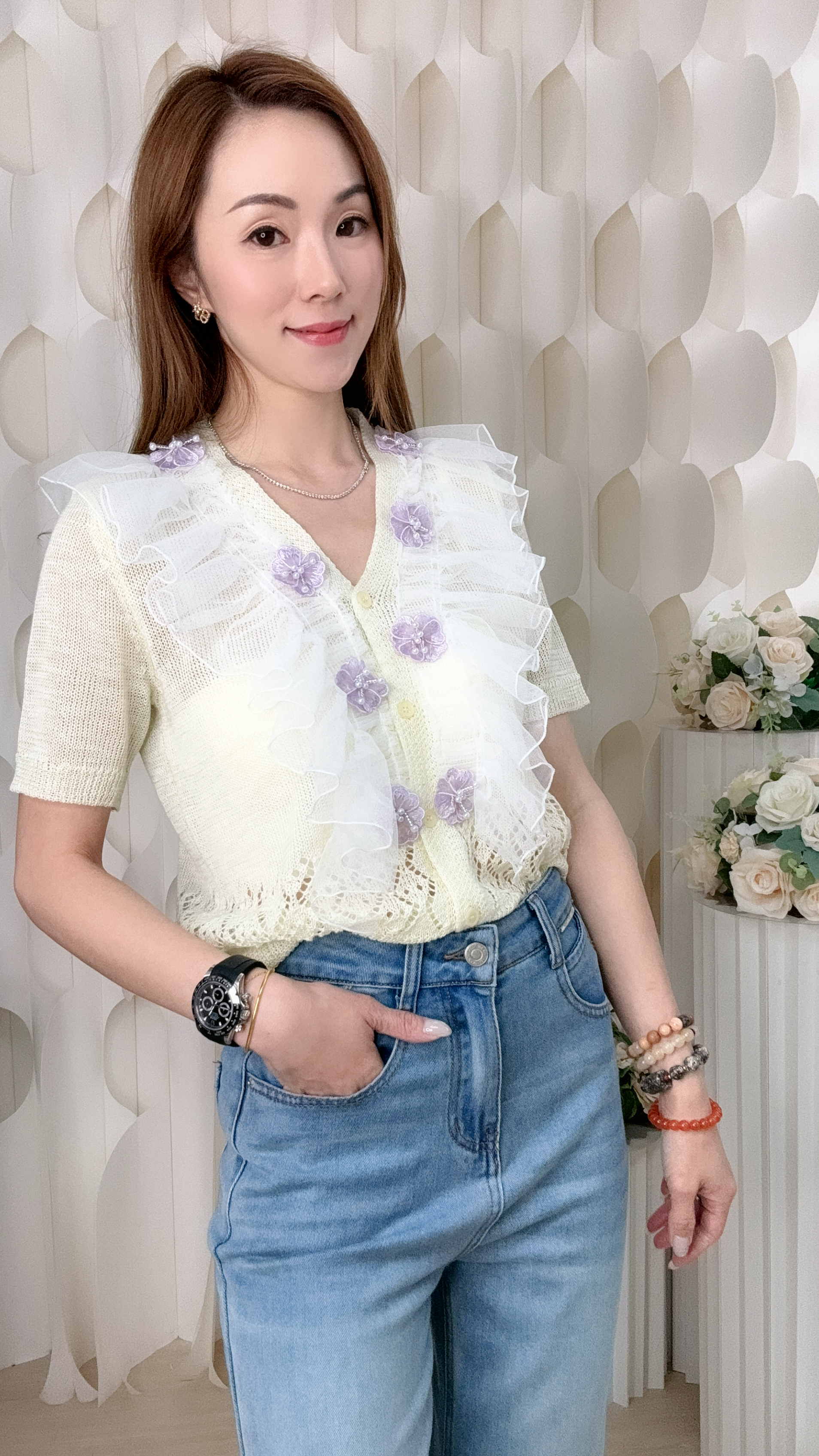 蕾絲花邊綫織上衣外套 (胸34 腰34 長20吋) LA26104 #1505clo