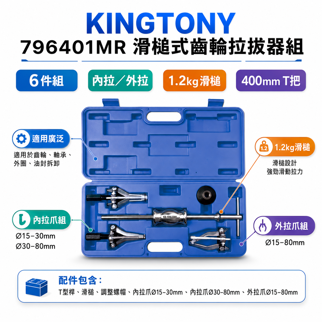 KING TONY 金統立 台灣製｜內外孔軸承拔卸工具組  內外孔拉拔器 齒輪 軸承 車軸｜796401MR