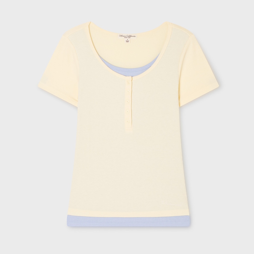 WHO A U - Layered Henley Short-Sleeve T-shirt *3色* (WHRAG2491F)