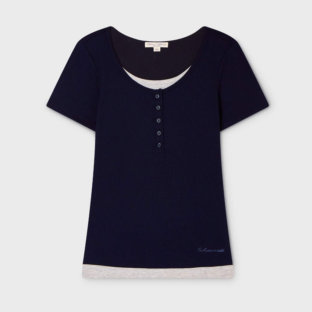 WHO A U - Layered Henley Short-Sleeve T-shirt *3色* (WHRAG2491F)