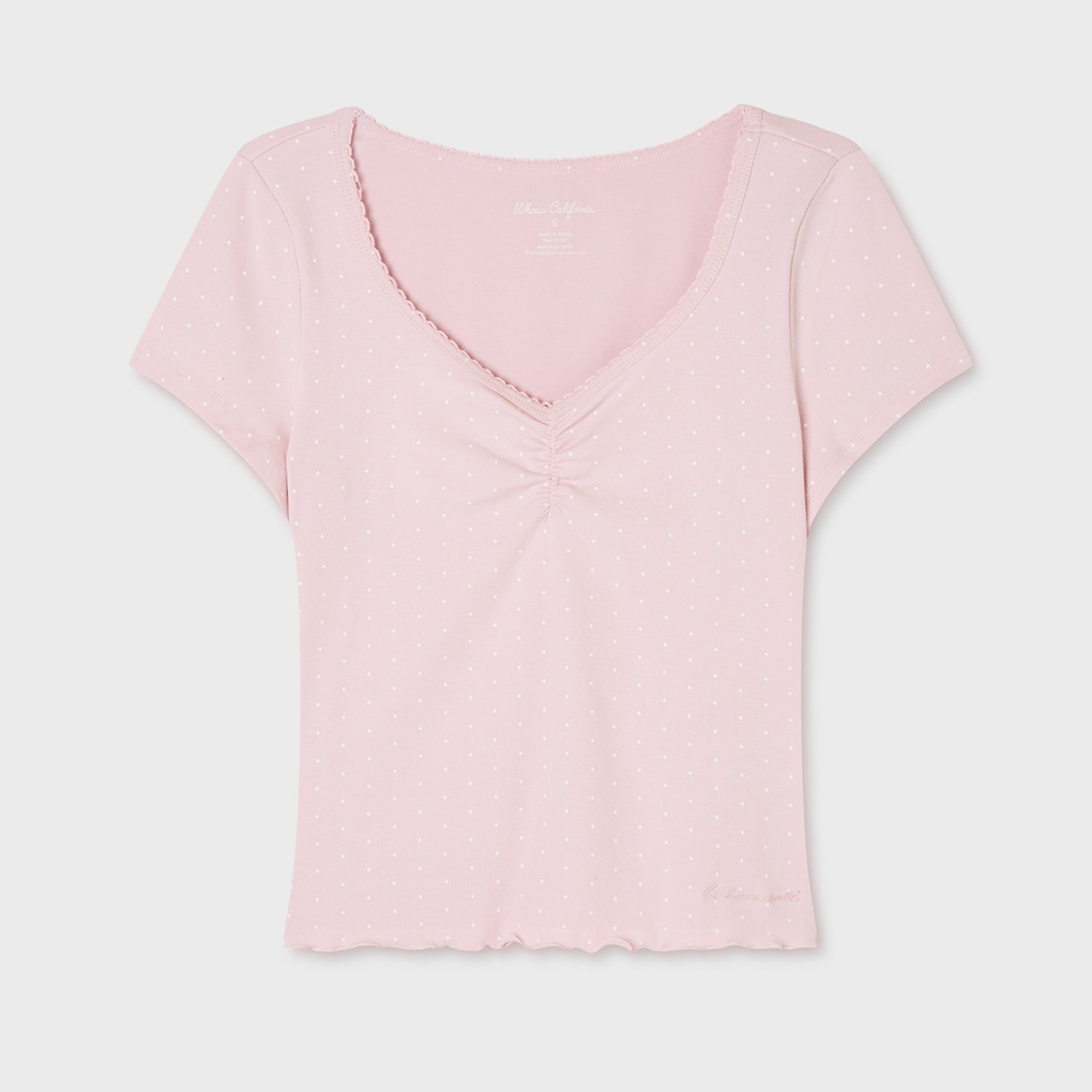 WHO A U - Shirring V-neck T-shirt *2色* (WHRAG2592F)