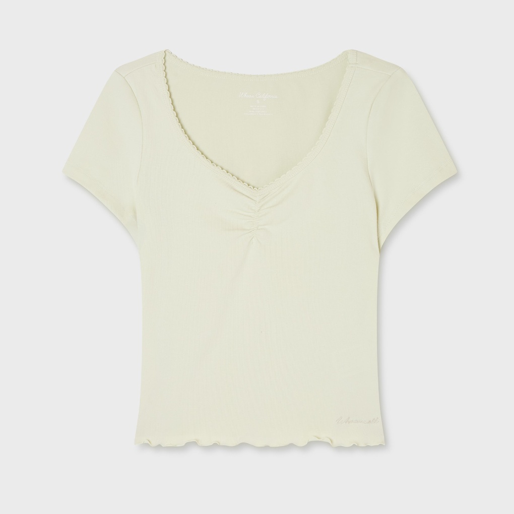 WHO A U - Shirring V-neck T-shirt *2色* (WHRAG2592F)