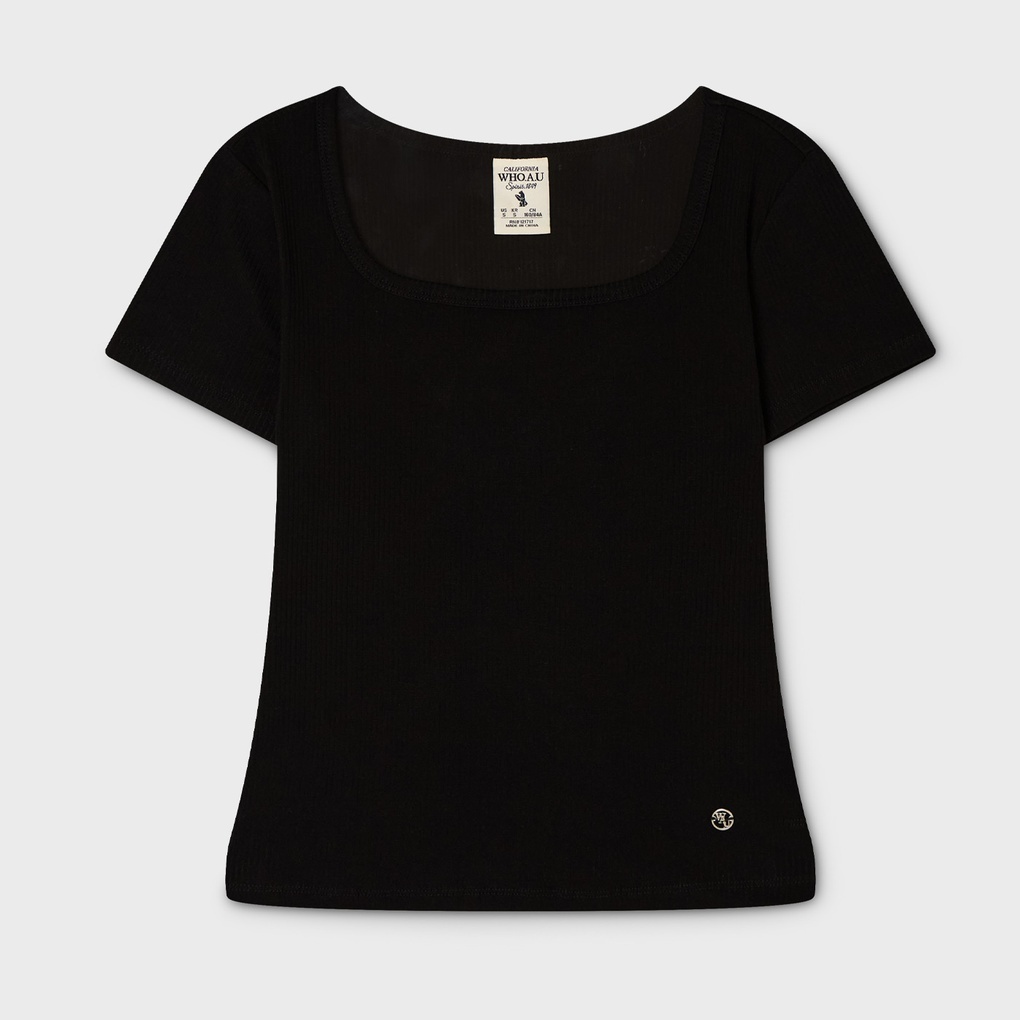 WHO A U - Ribbed Square Neck T-shirt *2色* (WHRAG2432F)