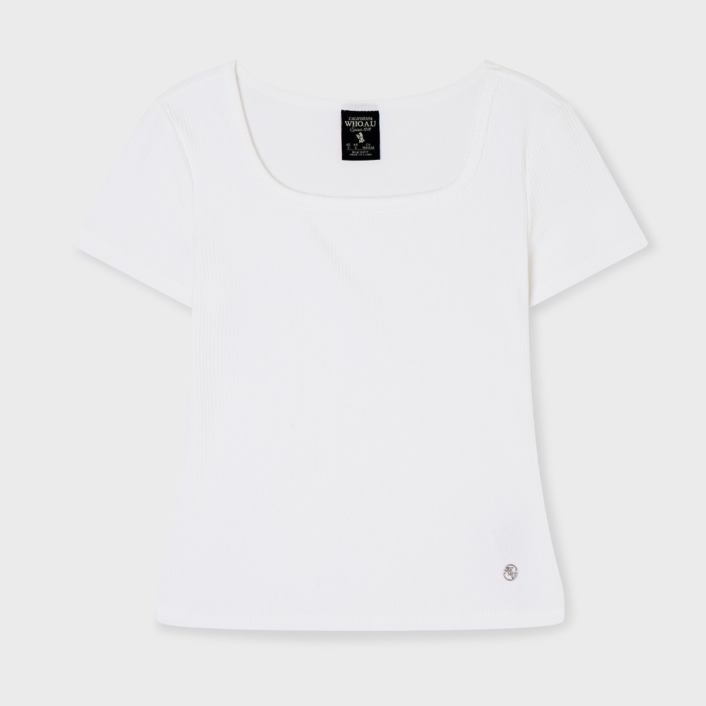 WHO A U - Ribbed Square Neck T-shirt *2色* (WHRAG2432F)