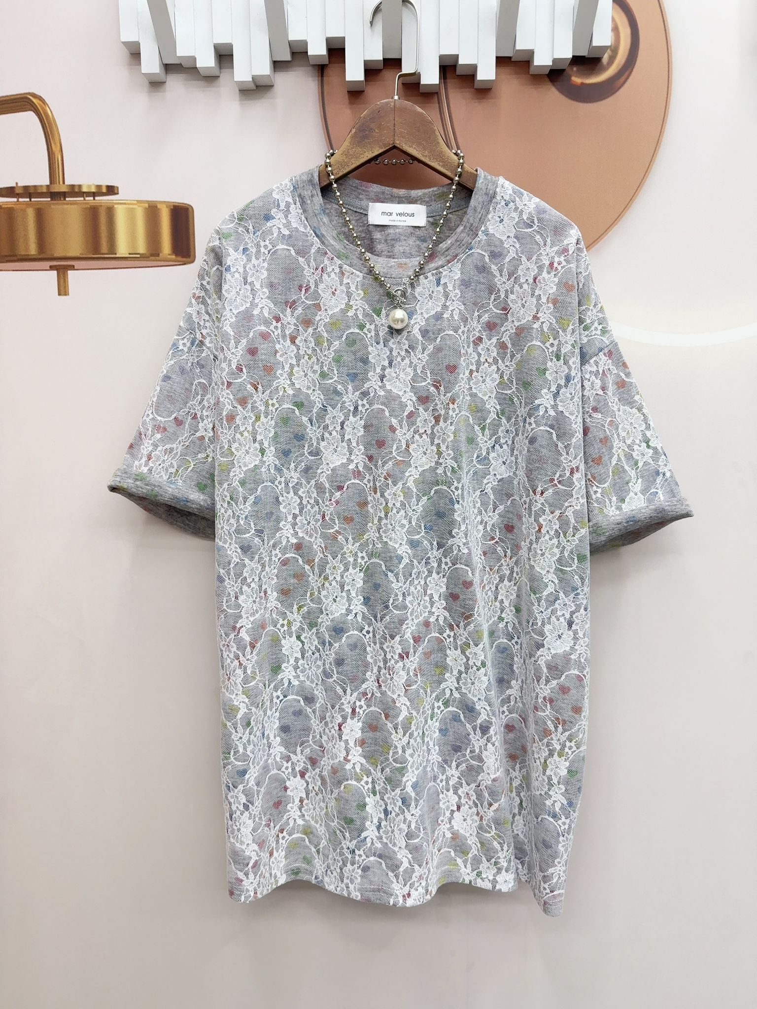 na牌子lace 拼心圖案top~165M