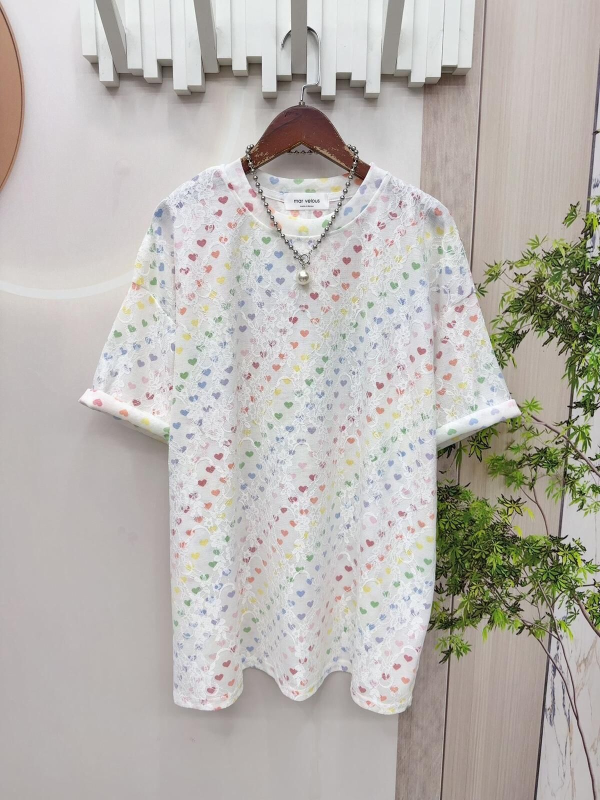 na牌子lace 拼心圖案top~165M