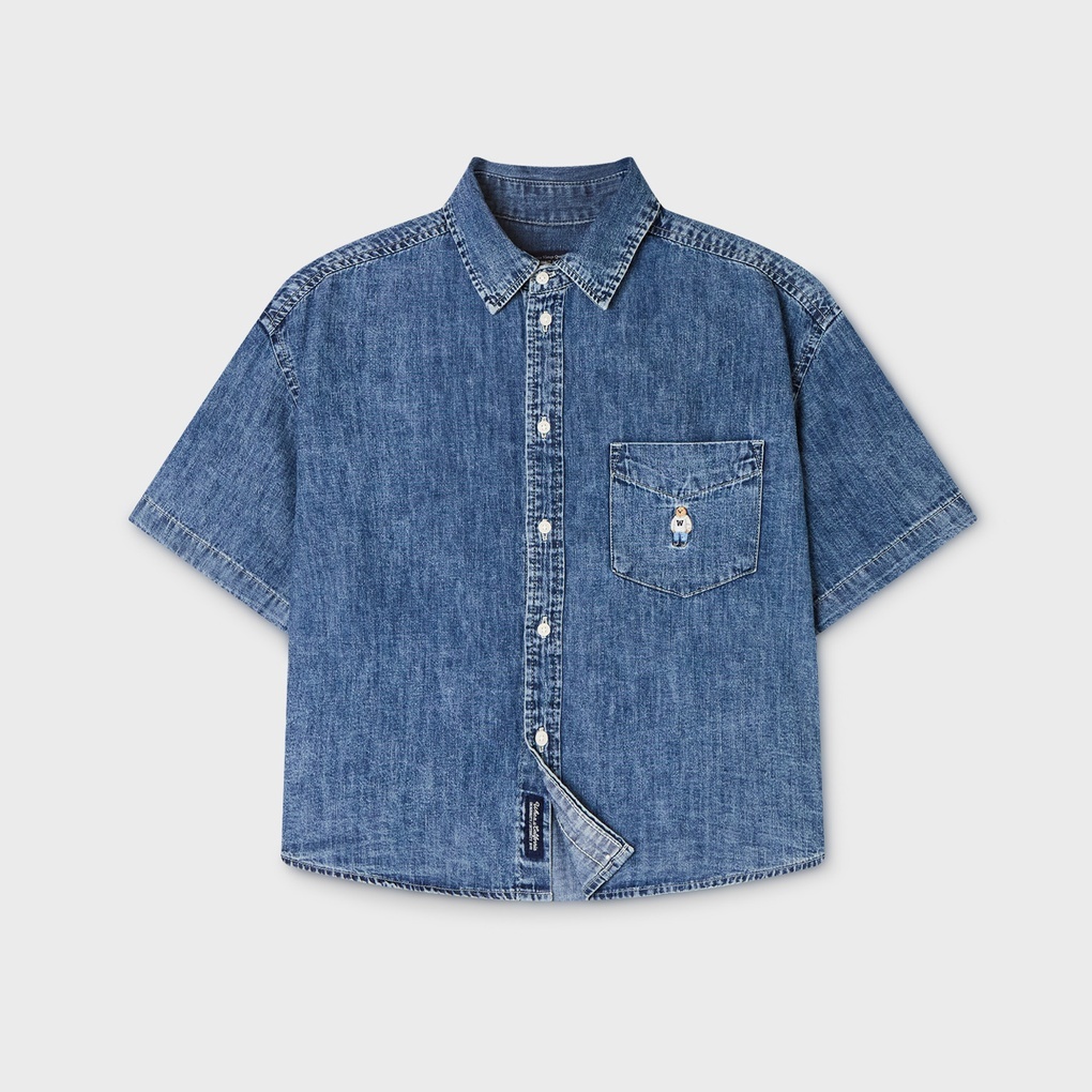 WHO A U - Steve Denim Crop Short Sleeve Shirts *2色* (WHYJG2522F)