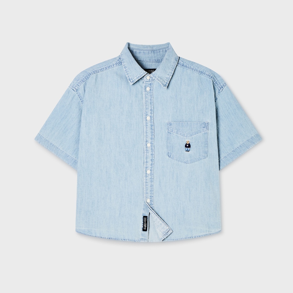 WHO A U - Steve Denim Crop Short Sleeve Shirts *2色* (WHYJG2522F)