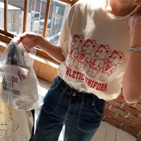 【可愛百搭的美式熊熊造型棉tee】(現貨)
