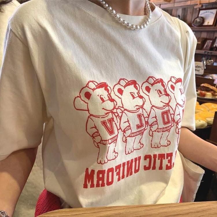 【可愛百搭的美式熊熊造型棉tee】(現貨)