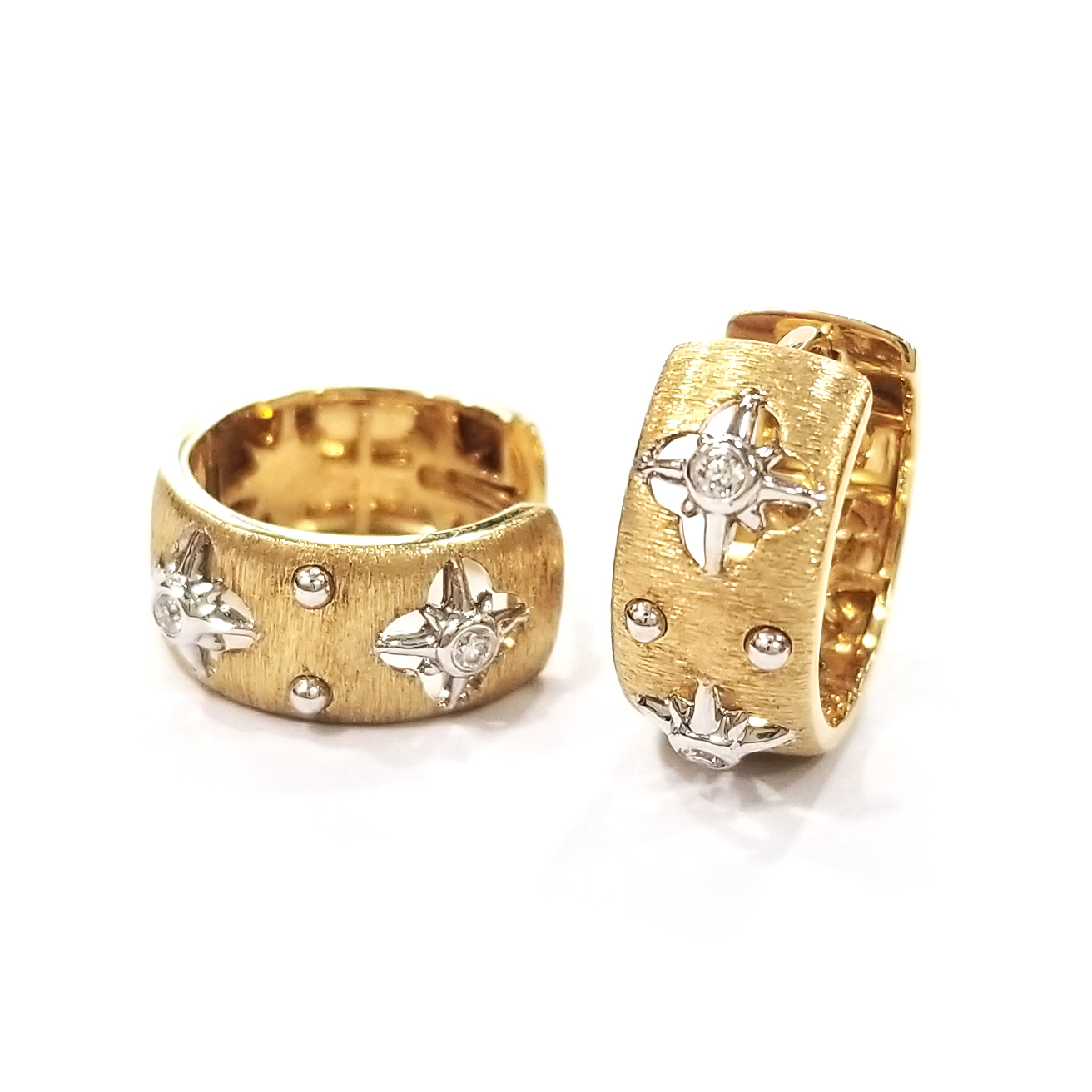 18K Yellow Gold And White Gold Lab Grown Diamond  Earrings