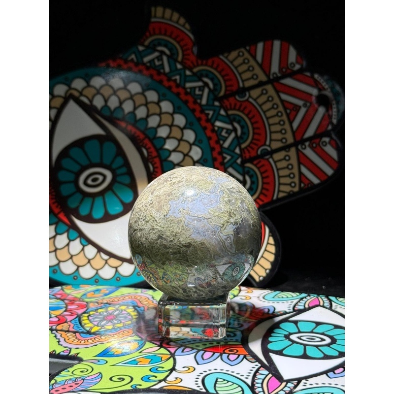 HKHG0516-041 瑪瑙藍綠草花水晶球 59mm (A41)