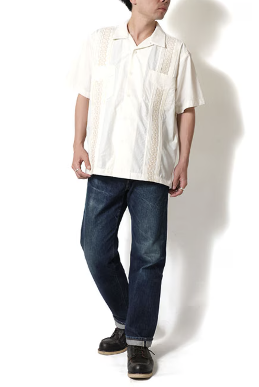 HOUSTON  EMB CUBA SHIRT(BOTANICAL) / white