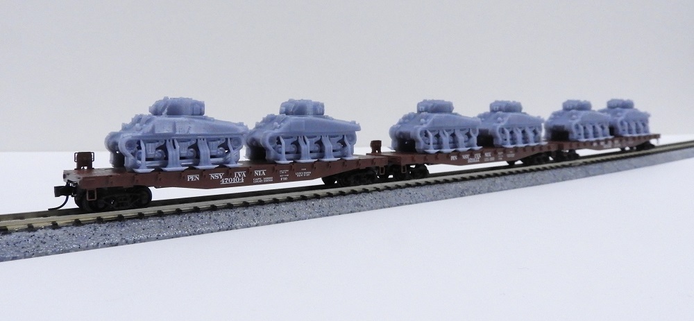 Kato 0398302217 N規 平板車賓州鐵路謝爾曼坦克裝載3節車廂套裝