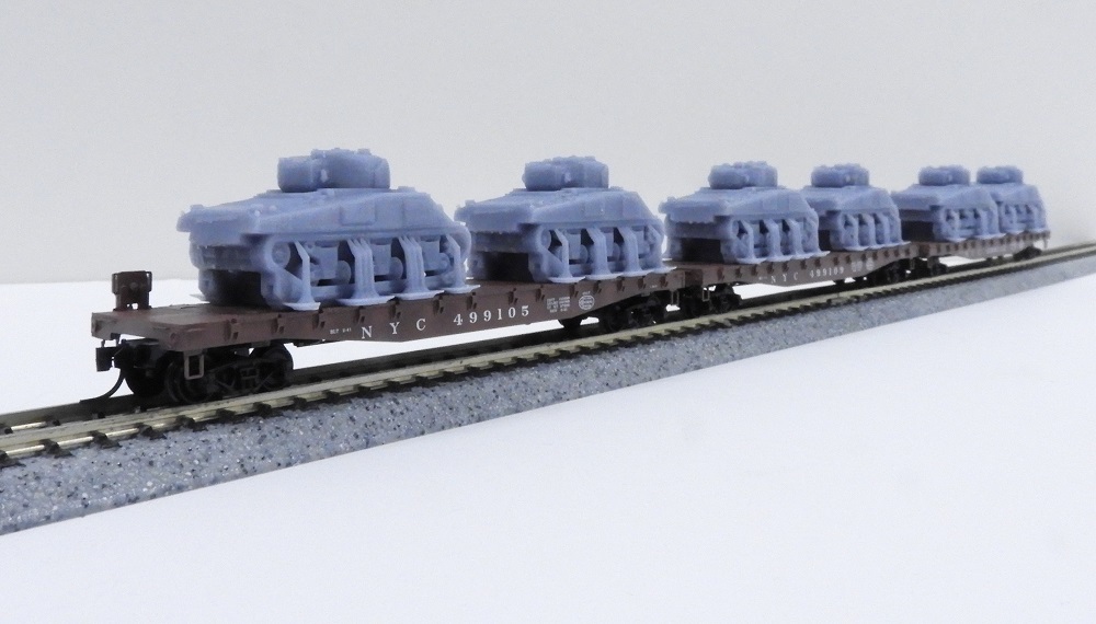 Kato 0398302219 N規 紐約鐵路平板車裝載謝爾曼坦克三節車廂套裝