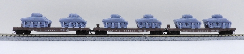 Kato 0398302219 N規 紐約鐵路平板車裝載謝爾曼坦克三節車廂套裝