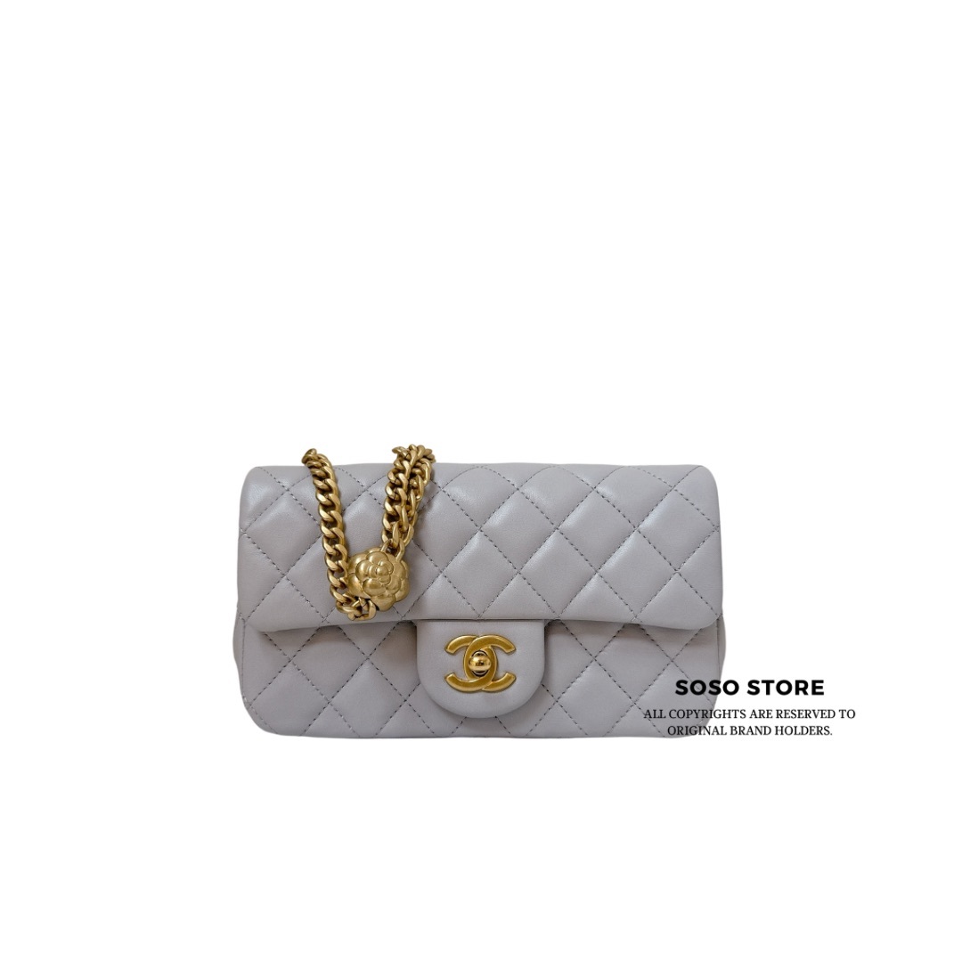 Chanel Camellia Crush Mini Flap Bag - Light Grey / GHW