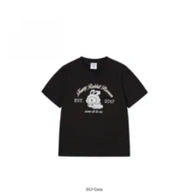[S] ADLV BLACK DOODLE FUZZY RABBIT SHORT SLEEVE T-SHIRT, 26SS-TP-SS-CO-OLF-BLK (SAV450)