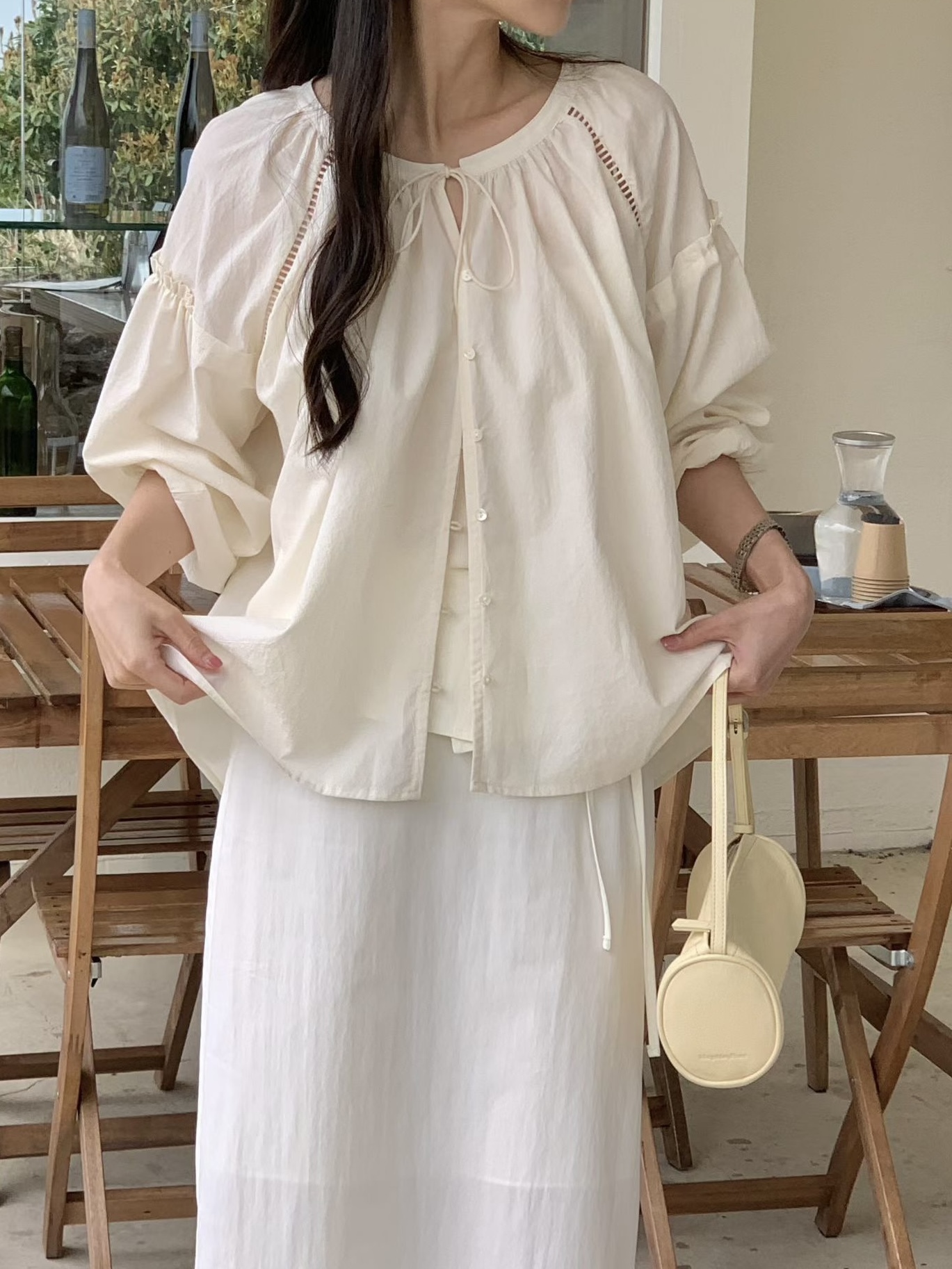 #228N749 草木香；田園感綁結blouse