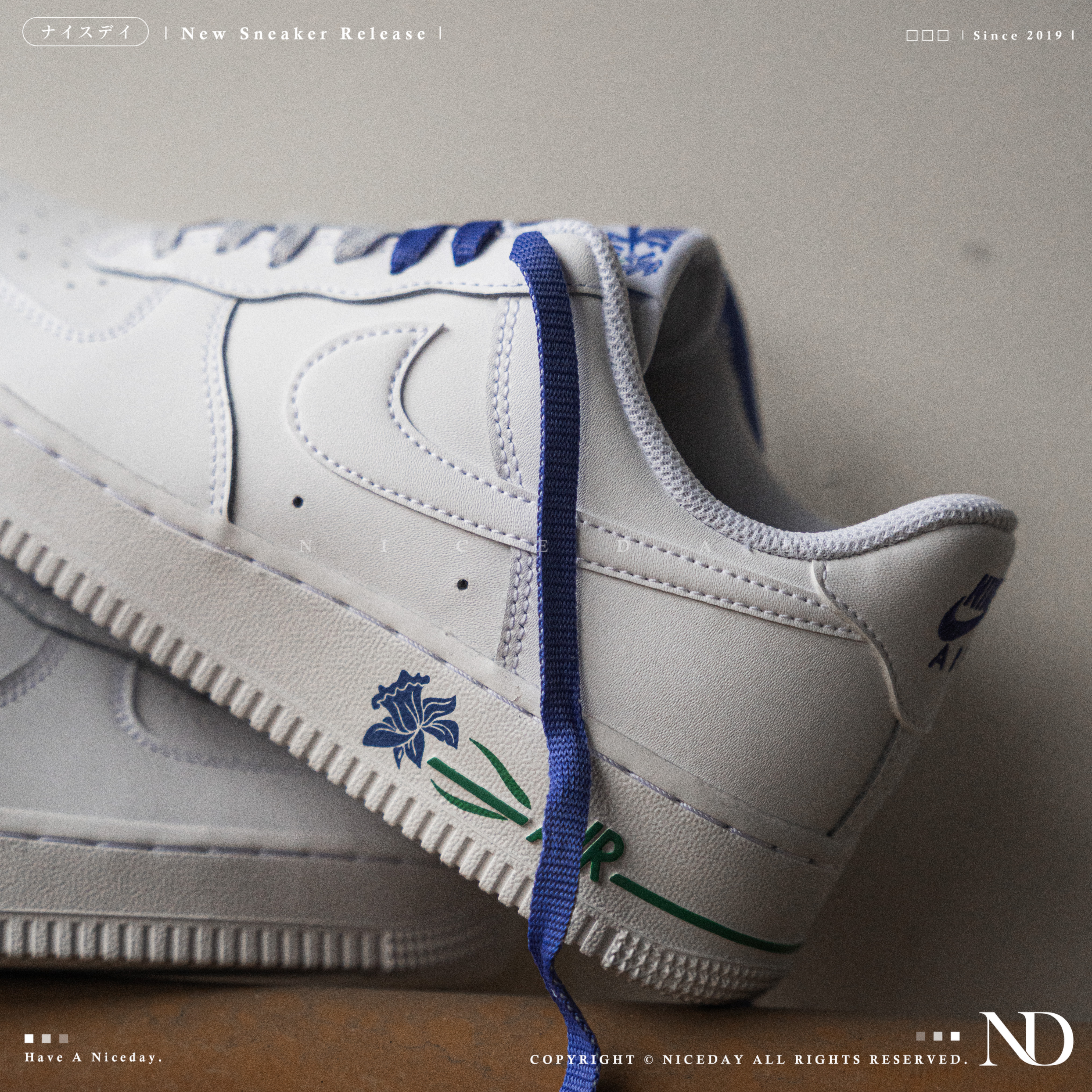 NICEDAY 代購 Nike Air Foce 1 女款 經典 小花 青花瓷 藍白 IF0498-101