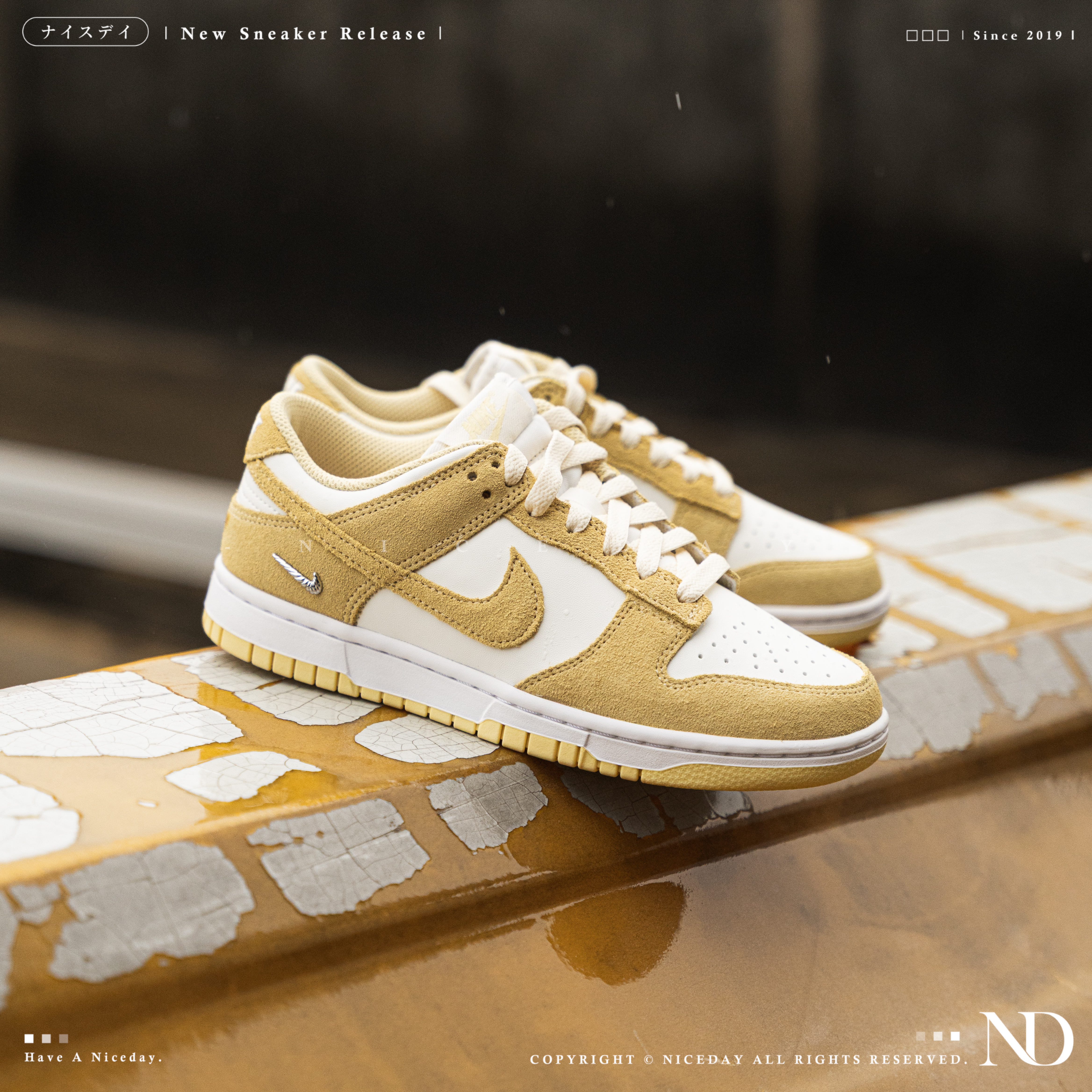NICEDAY 現貨 Nike Dunk 白黃 金屬小勾 麂皮 休閒鞋 女款 IO4244-104