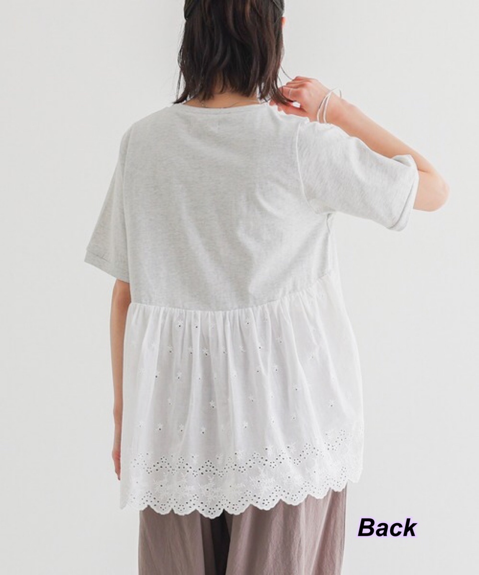 260517 新款日系女裝背面通花圖案短袖上衣/2 色
