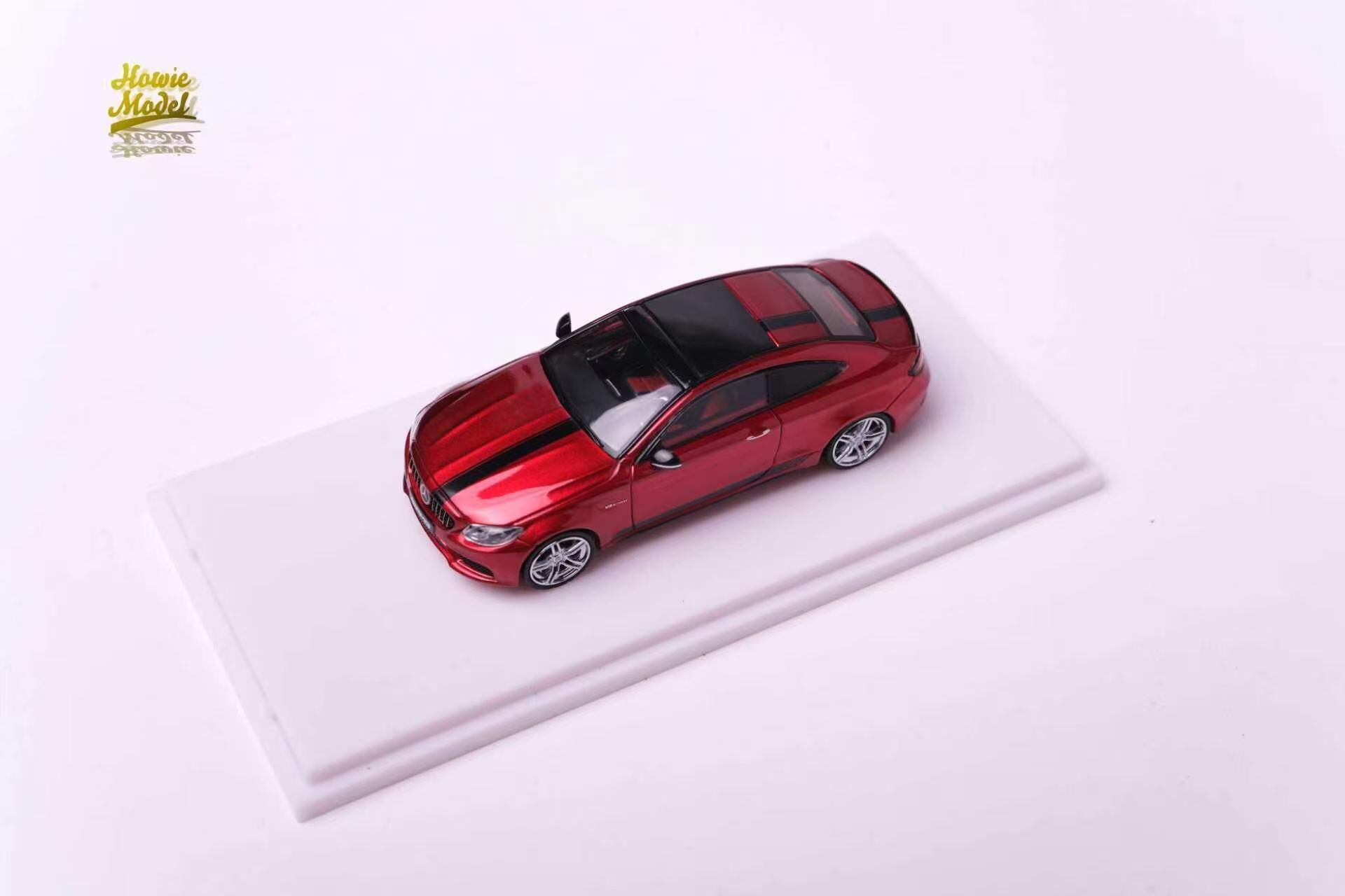 PO-$150 * HOWIE MODEL * 1:64 MERCEDES BENZ C63 S COUPE AMG W205 RED W/BLACK STRIPS