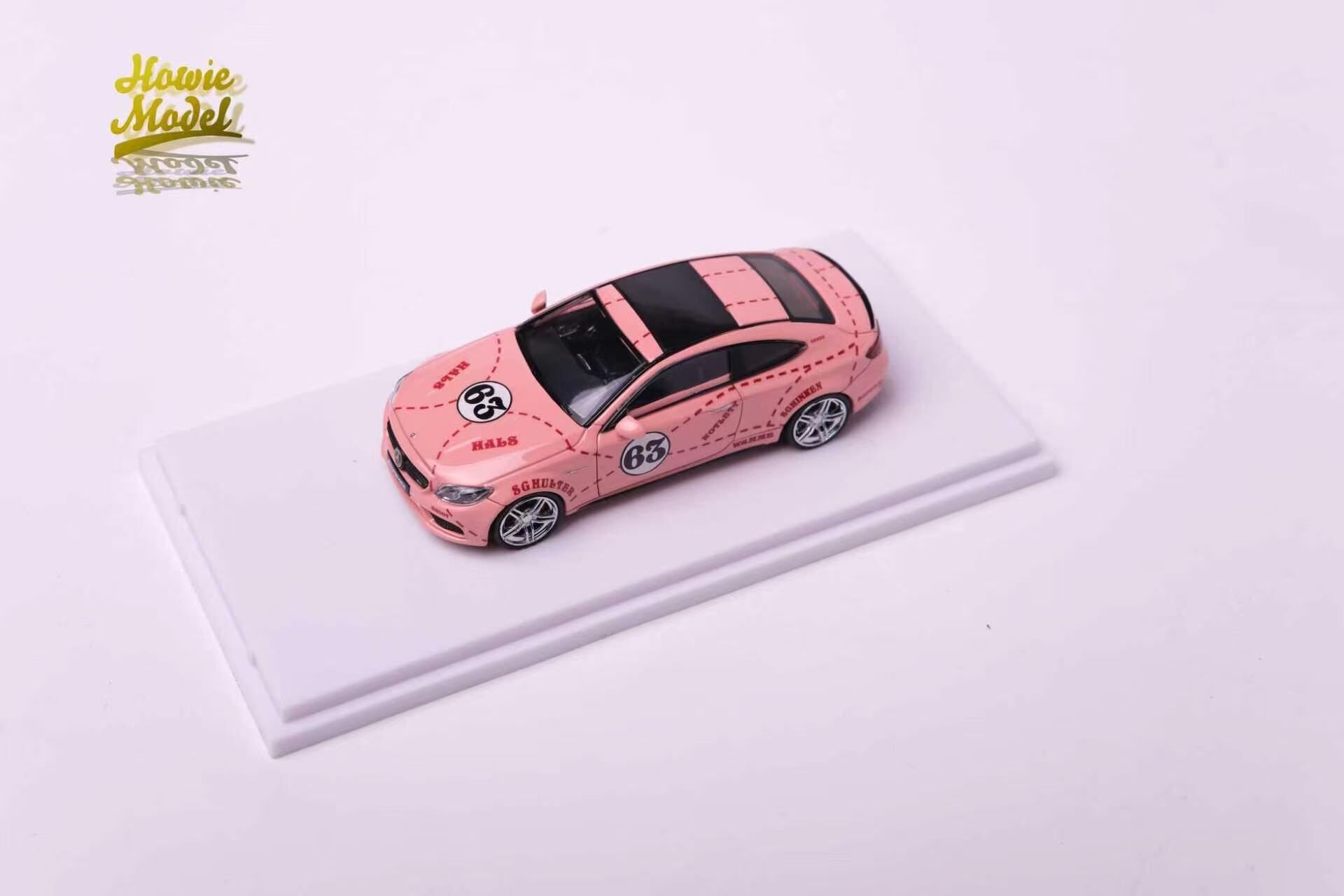 PO-$150 * HOWIE MODEL * 1:64 MERCEDES BENZ C63 S COUPE AMG W205 PINK PIG #63 LIVERY