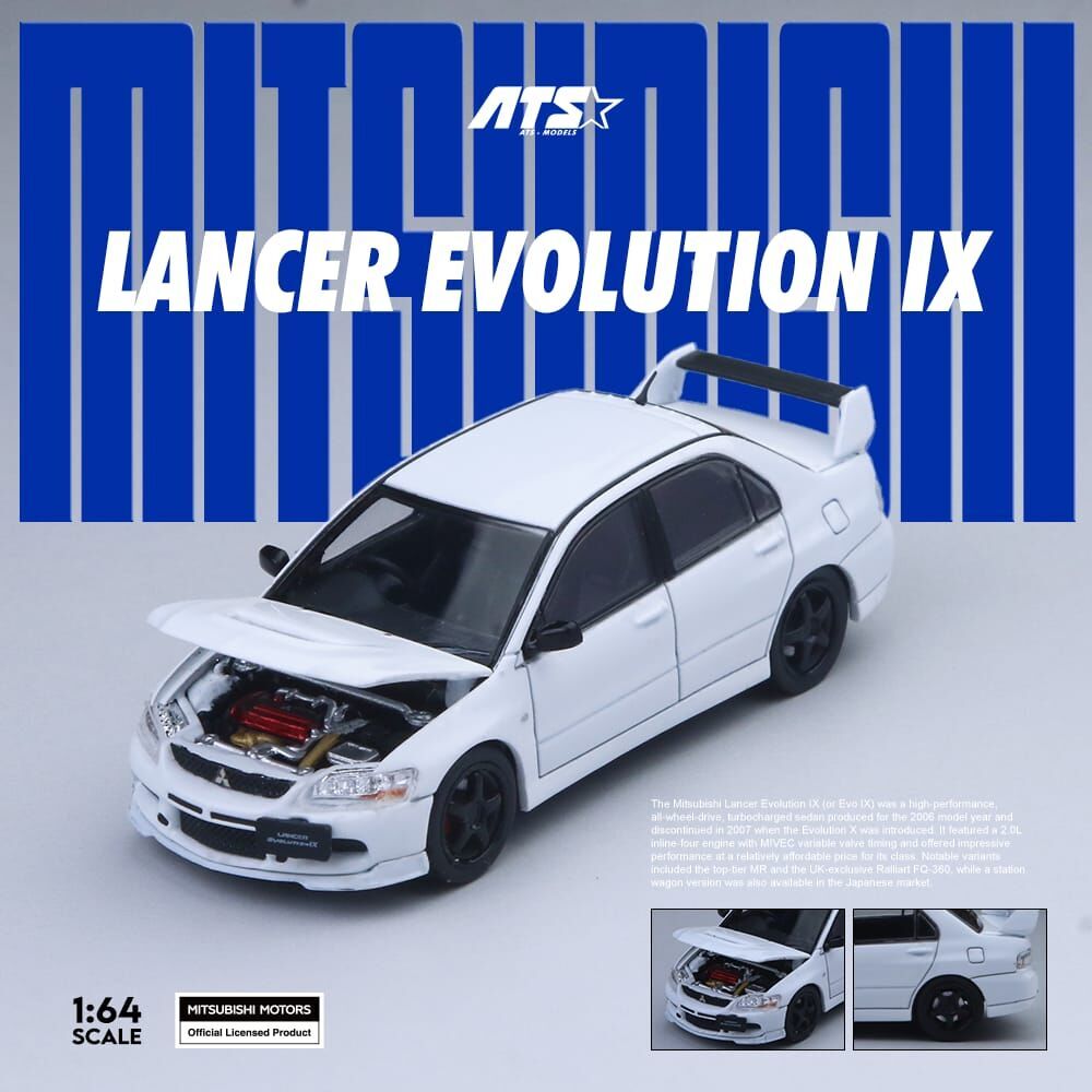 PO-$180 * ATS MODEL * 1:64 MITSUBISHI LANCER EVOLUTION IX WHITE