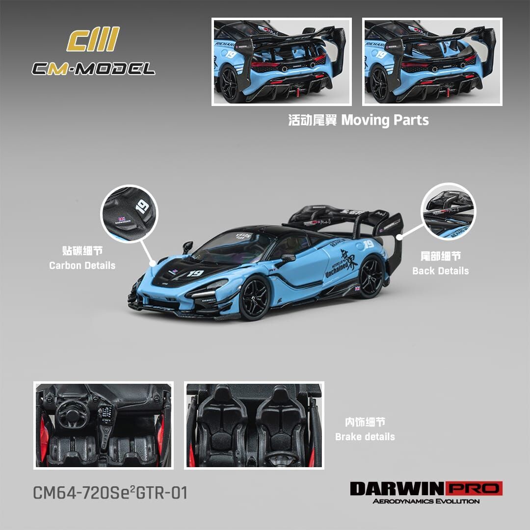 PO-$170 * CM MODEL * 1:64 MCLAREN DARWINPRO 720SE GTR UNCHAINED BLUE