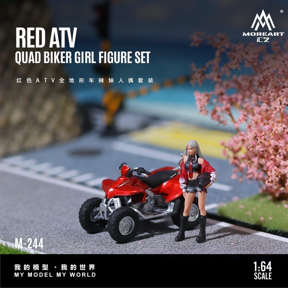 PO-$170 * MOREART * 1:64 FIGURE - RED ATV QUAD BIKER GIRL FIGURE SET