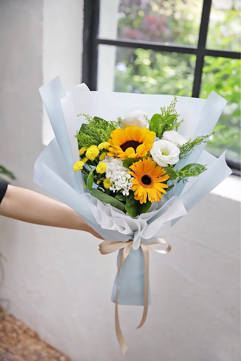 畢業花束[鮮花] 403 : 水藍向日葵花束